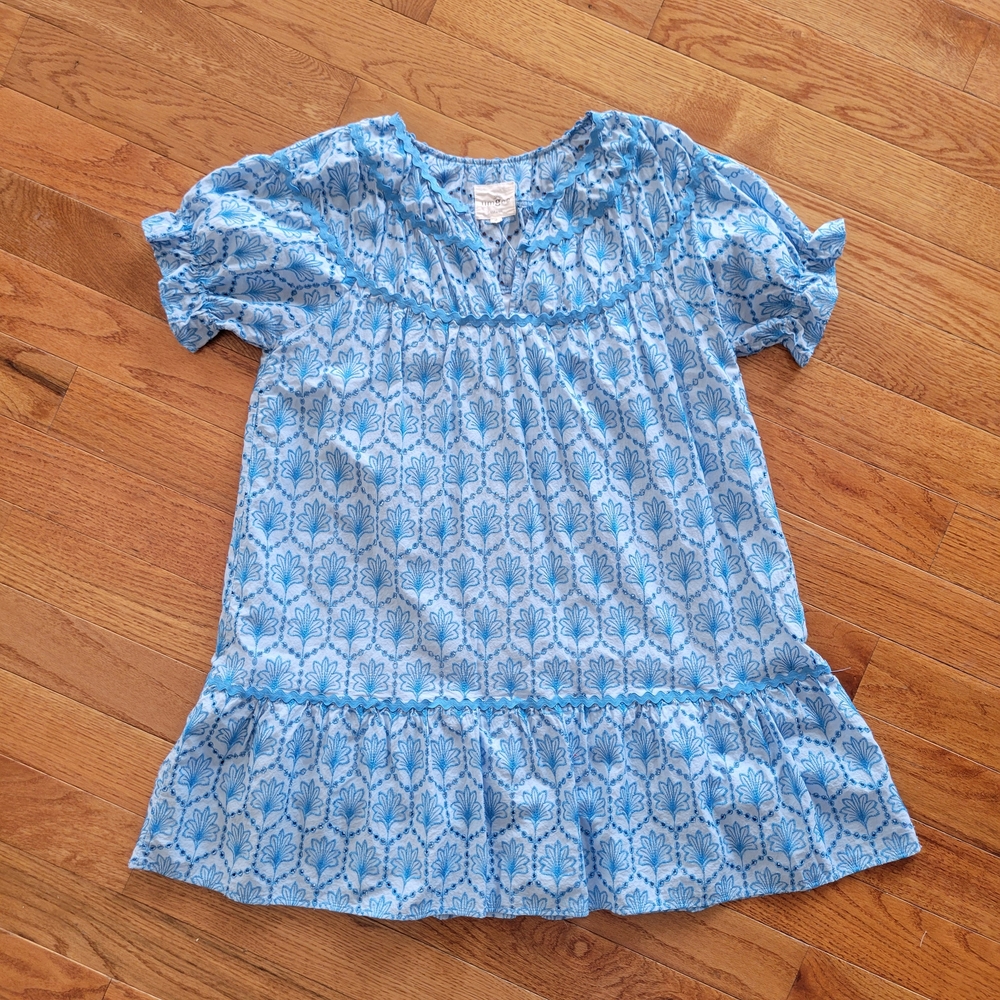 Umgee Blue Boho Print Ruffle Hem Dress | Babydoll Mini Dress | Size Medium - Picture 2 of 5